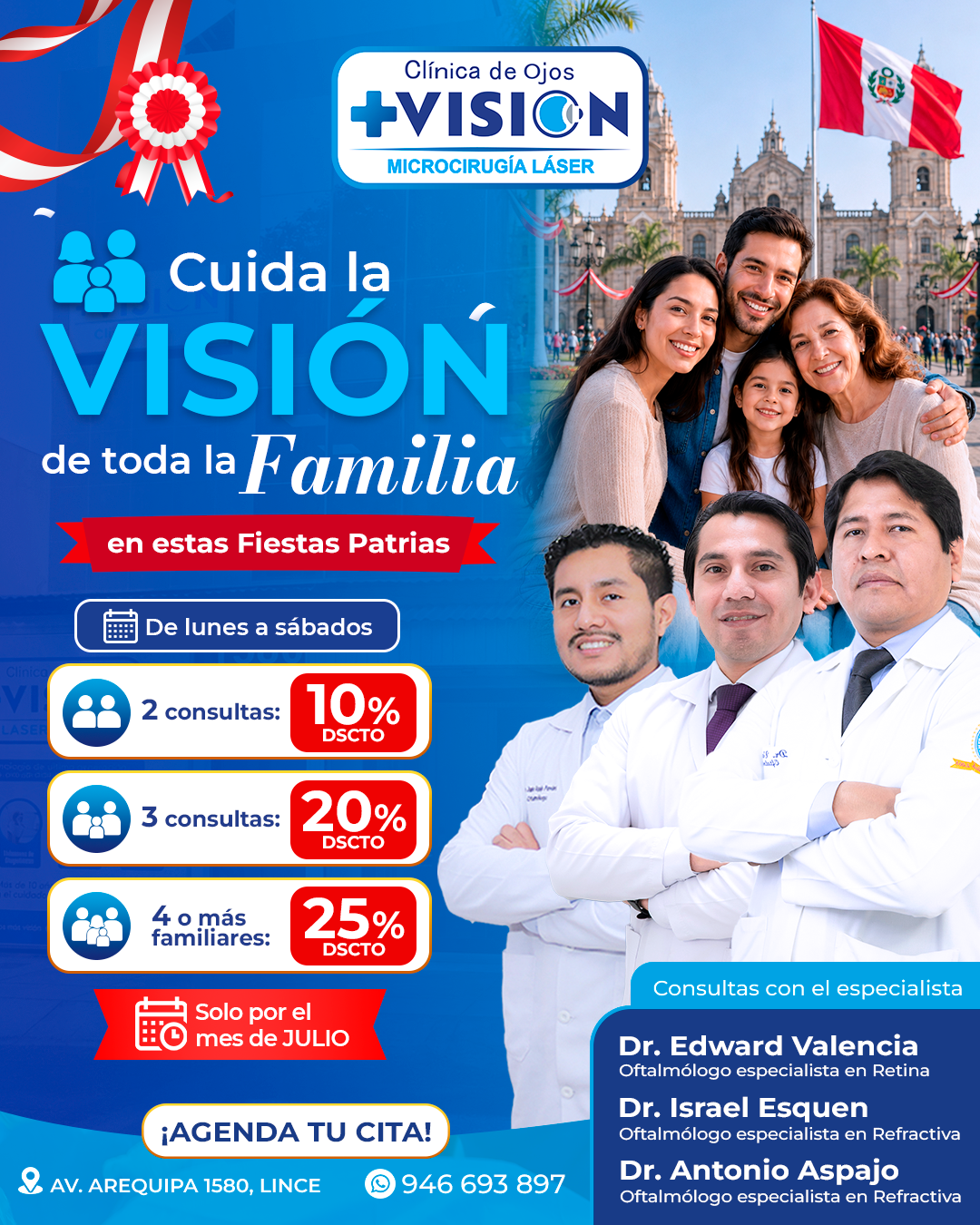 Flyer de consulta Oftalmica con toda la familia